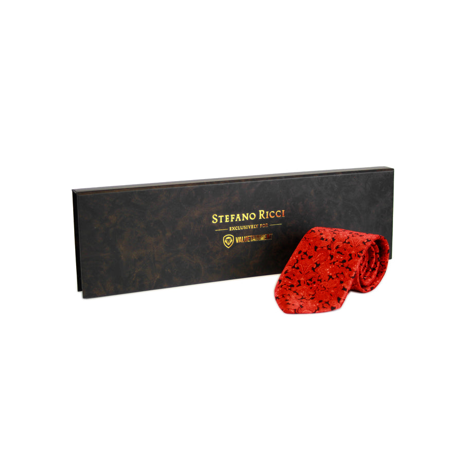 **Limited Edition** Valuetainment Stefano Ricci Red & Black Center Lion Shield Paisley Pattern Luxury Tie **Limited Edition** 1 of 100