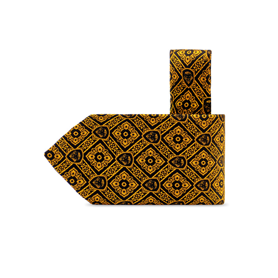 Valuetainment Stefano Ricci Yellow & Black Diagonal Lion Shield Pattern Luxury tie **Limited Edition** 1 of 50