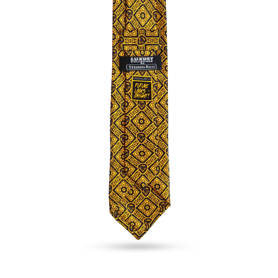 Valuetainment Stefano Ricci Yellow & Black Diagonal Lion Shield Pattern Luxury tie **Limited Edition** 1 of 50