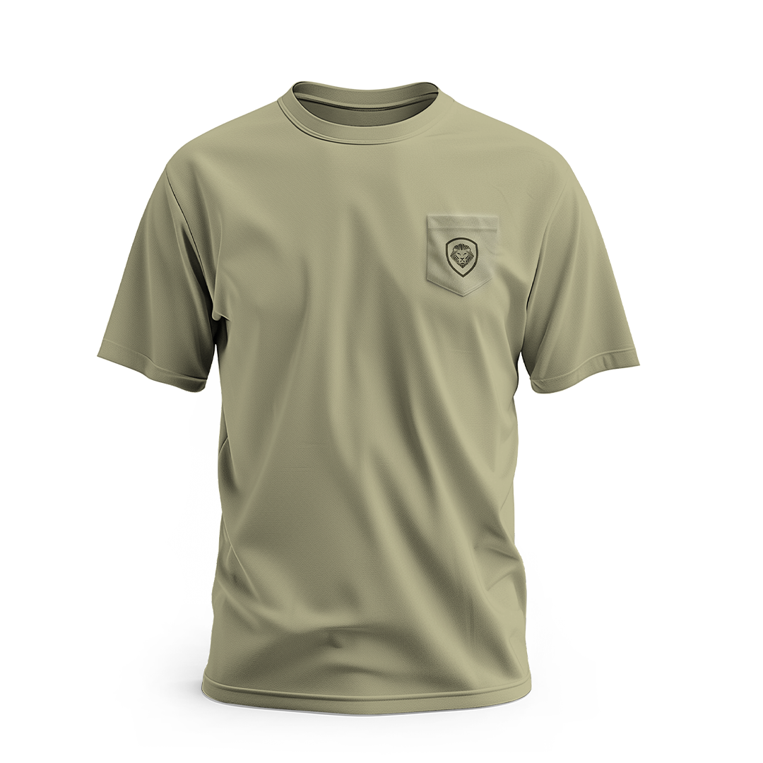 Valuetainment Olive 3D Print Lion Shield Pocket Short Sleeve T-Shirt