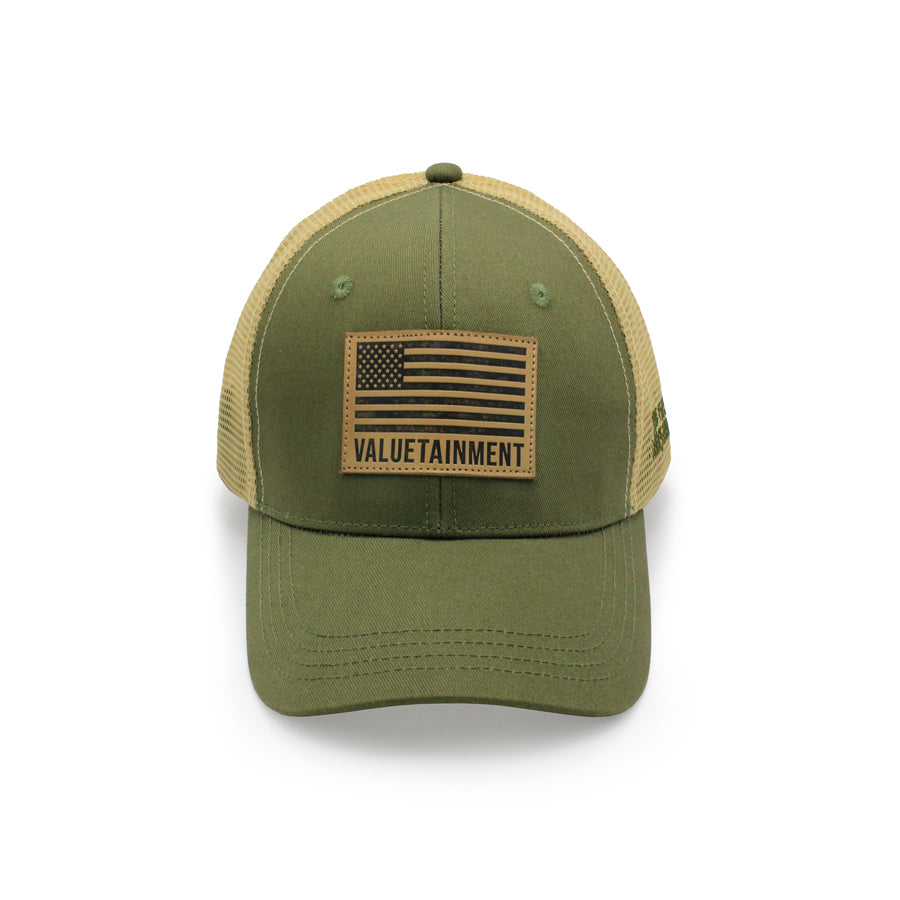 Valuetainment American Flag Army Green Mesh Snapback hat