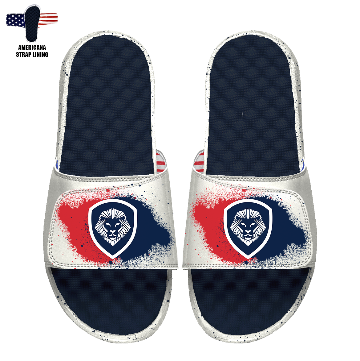 Future Looks Bright White and Navy Splash Print Comfort Slides