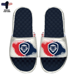 Future Looks Bright White and Navy Splash Print Comfort Slides