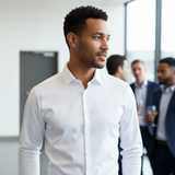 Valuetainment Men's Solid White Tencel Long Sleeve Button Down Shirt (Classic Fit)