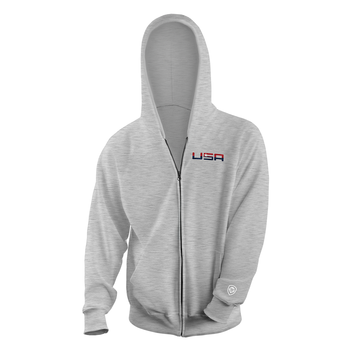 Retro USA Grey Embroidery Valuetainment Performance Full Zip Hoodie