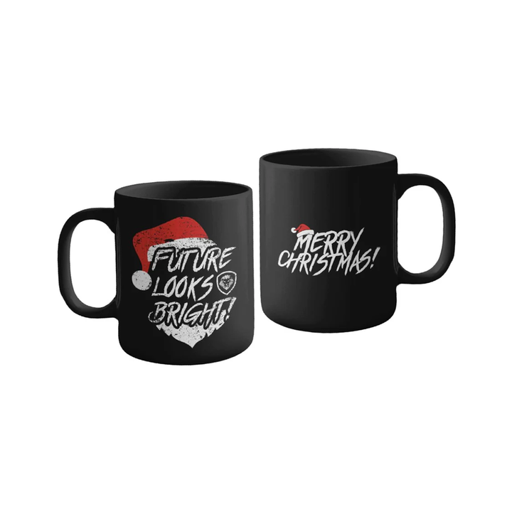 Future Looks Bright Christmas Santa Hat Black Mug
