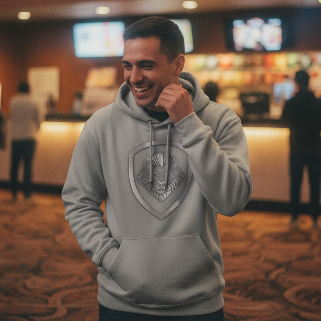 Valuetainment Lion Shield Grey Pullover Performance Hoodie