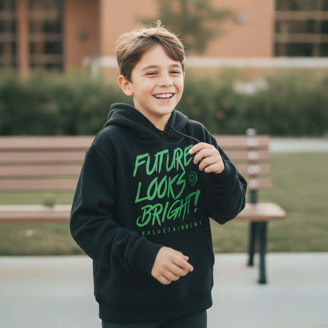 Kid's Future Looks Bright Green Lion Premium Pullover Hoodie