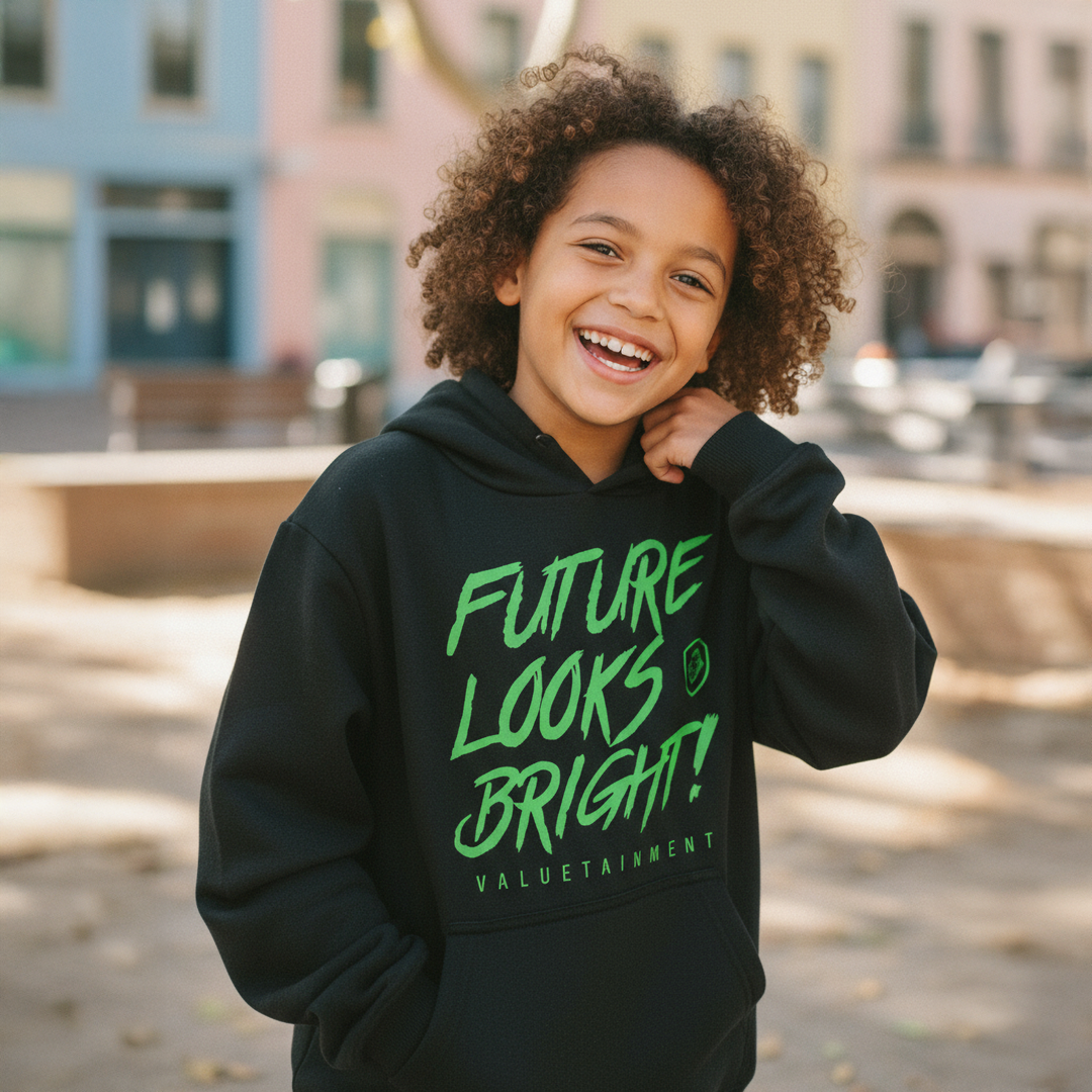 Kid's Future Looks Bright Green Lion Premium Pullover Hoodie