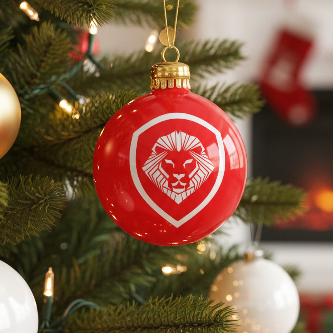 Valuetainment Red and White Lion Shield Christmas Ornament