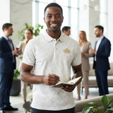 Future Looks Bright Royal Crest Allover Print Ivory and Gold Polo (Classic Fit)