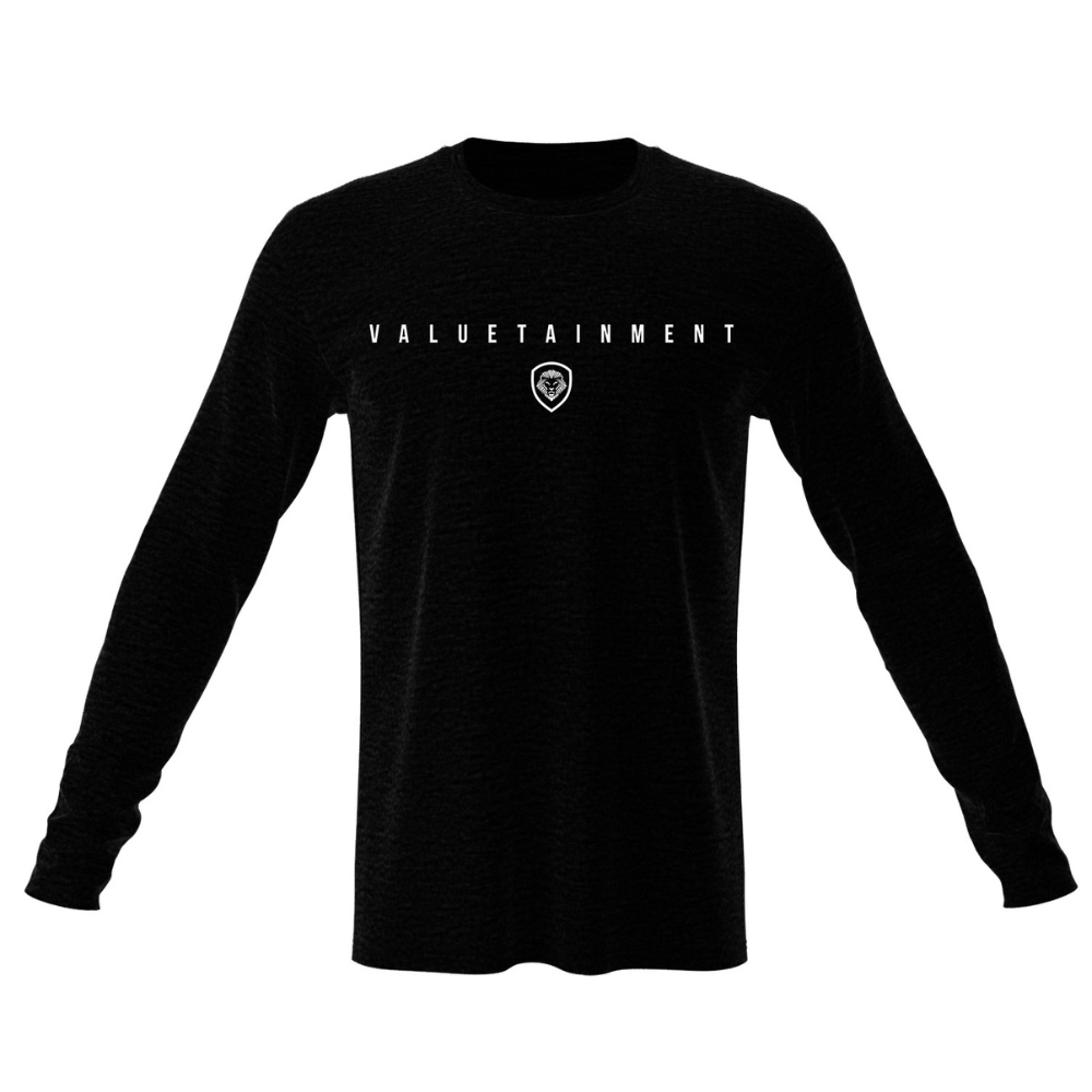 Valuetainment Premium Black Curved Hem Long Sleeve T-Shirt ...