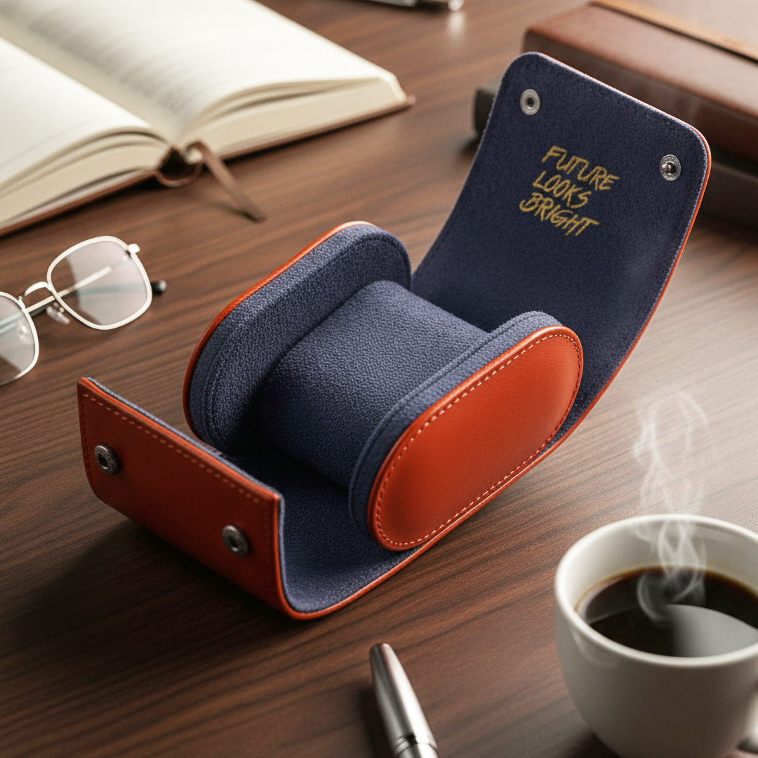 Future Looks Bright Cognac Embossed Leather Single Watch Carrier